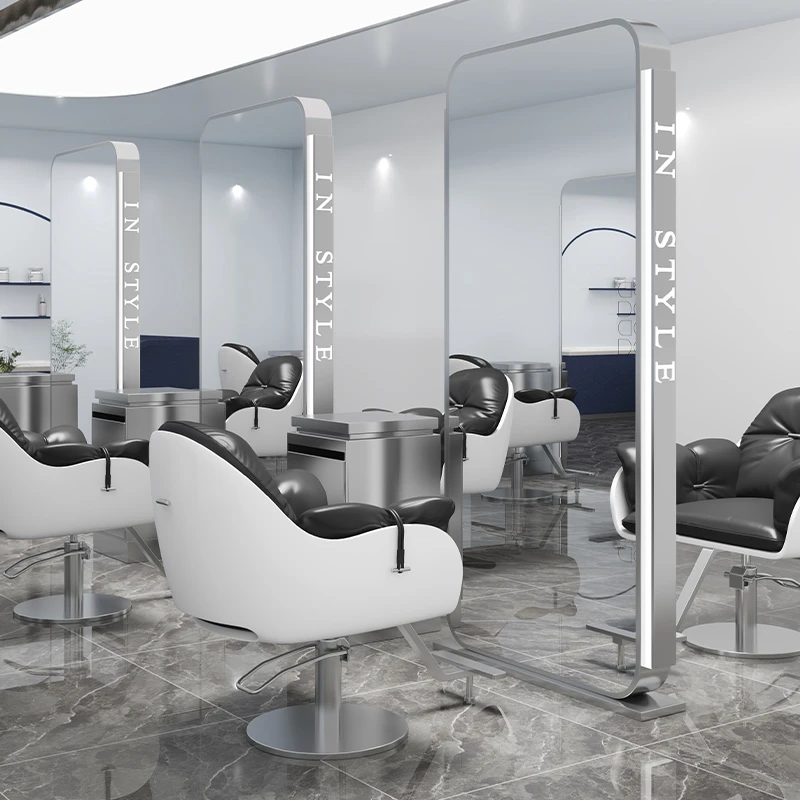 新款理发店镜子带灯美发烫染镜子发廊专用单面双面落地式剪发镜台