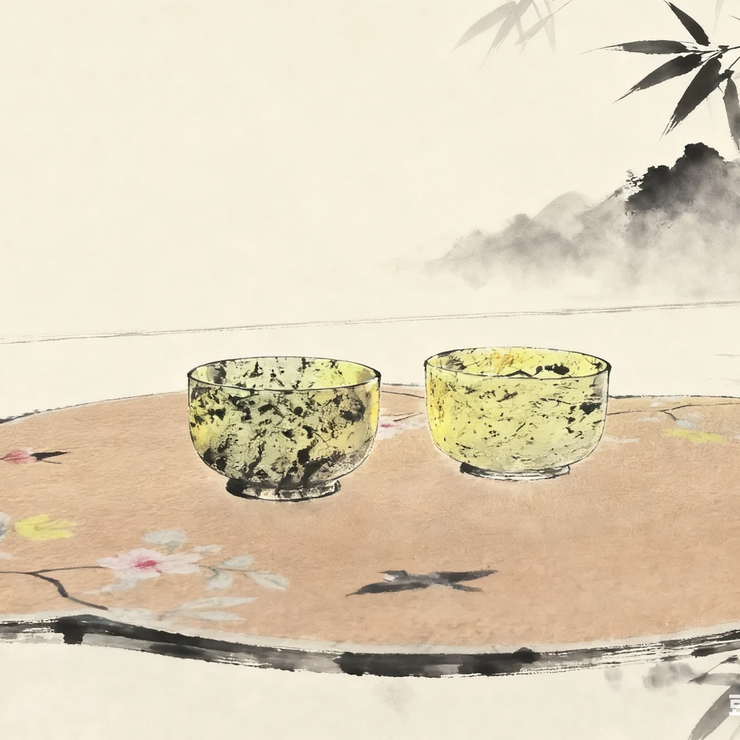 非遗夜光杯蛇纹石中平碗一对