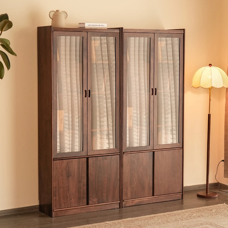 苏作集北美黑胡桃木书柜组合两门书柜储物家用简约客厅落地柜