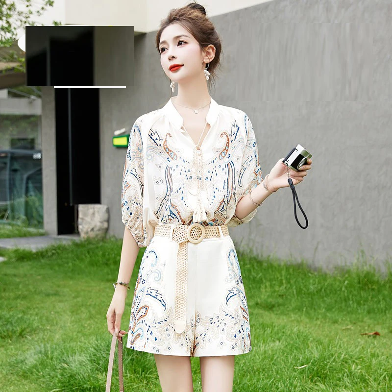 碎花雪纺套装短裤女2025新薄款夏季高端气质小个子休闲短裤两件套