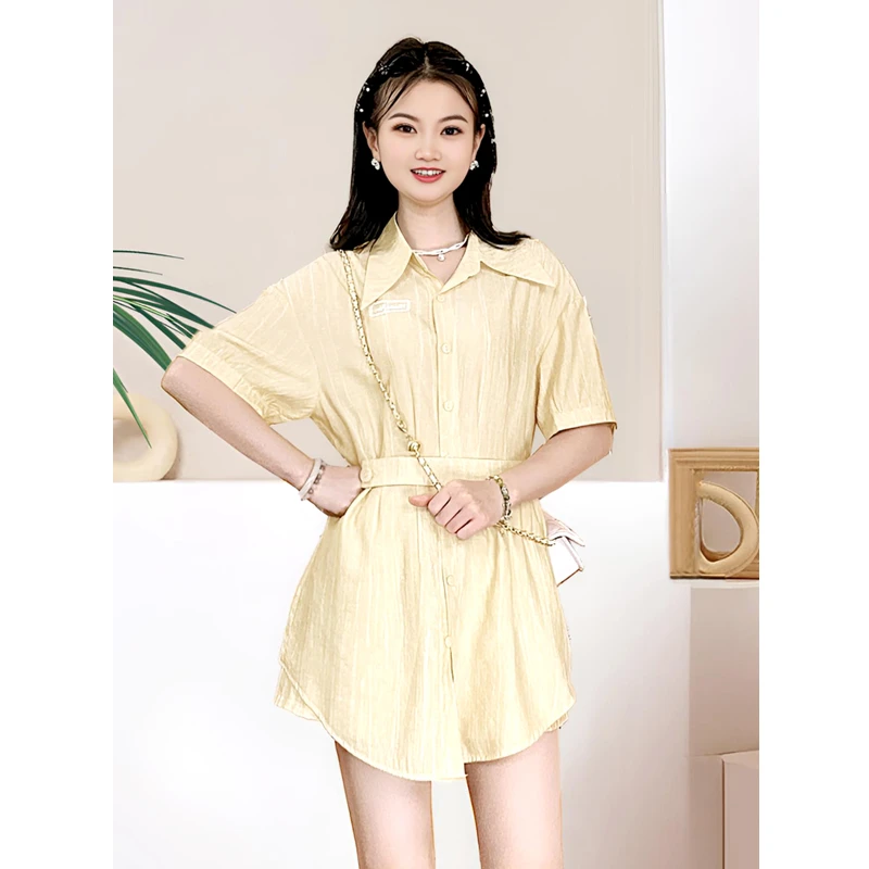 ASY/ 2025夏季翻领两件套裤气质显瘦小个子短袖休闲时尚收腰套装