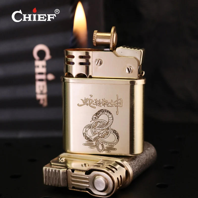 CHIEF/首领直播间新款蛇转乾坤纯铜煤油打火机复古怀旧机械感十足