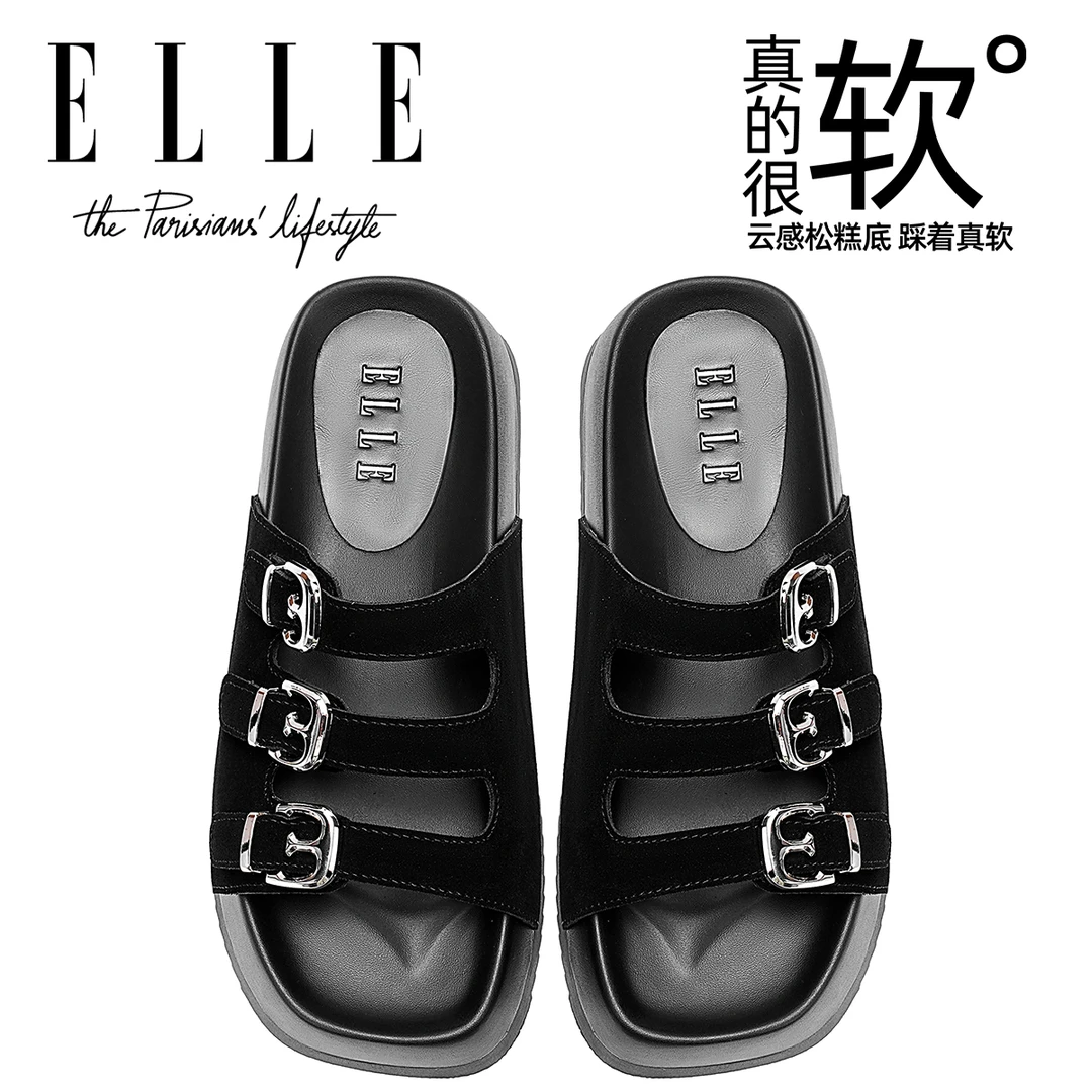 ELLE网红厚底勃肯拖鞋女2025爆款轻便舒适海边沙滩罗马一字凉拖鞋