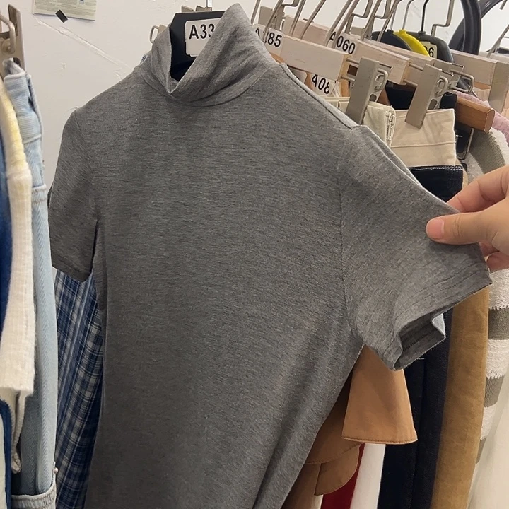 今天新款 高领短袖气质灰色打底T恤 货号322