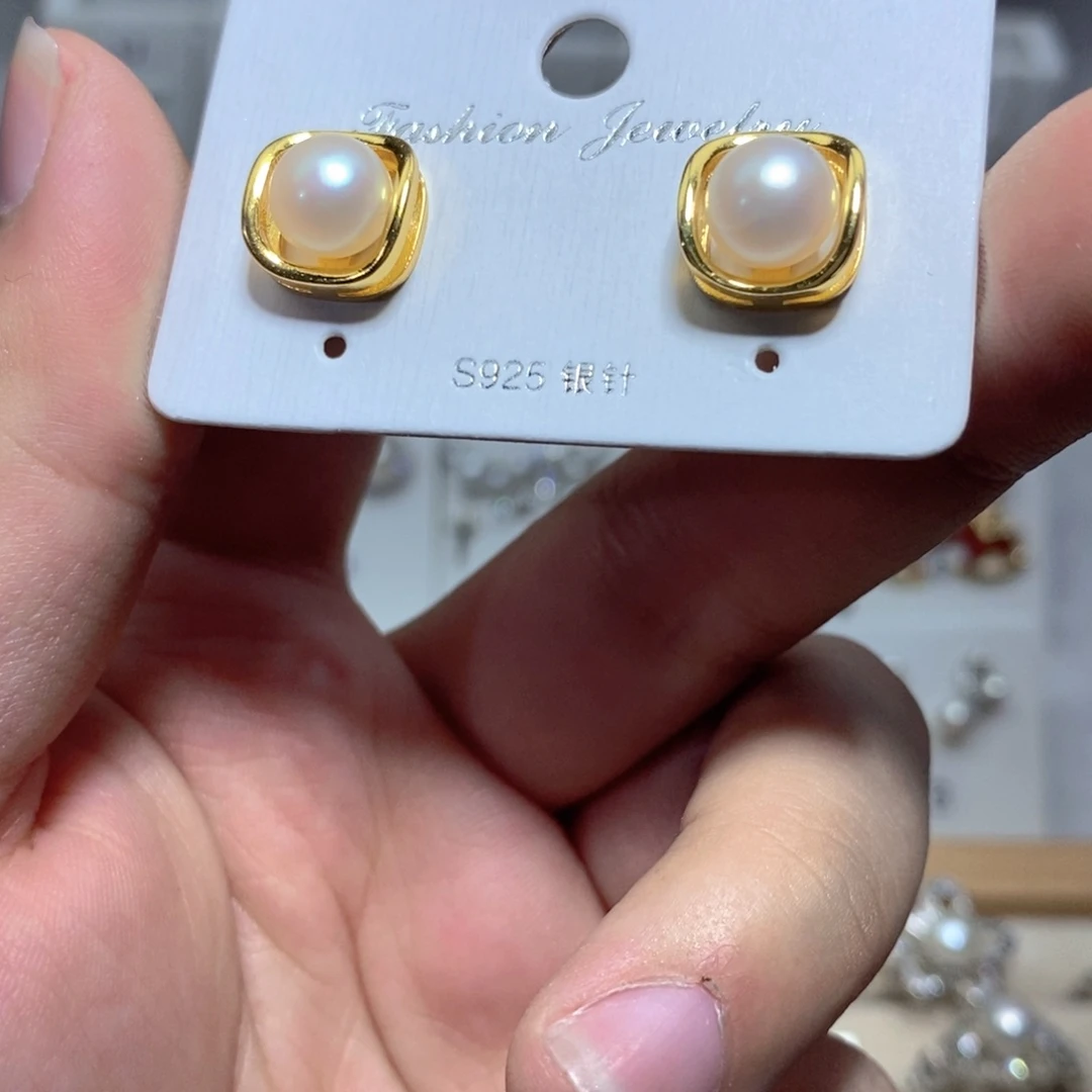 耳饰银S925镶嵌淡水珍珠