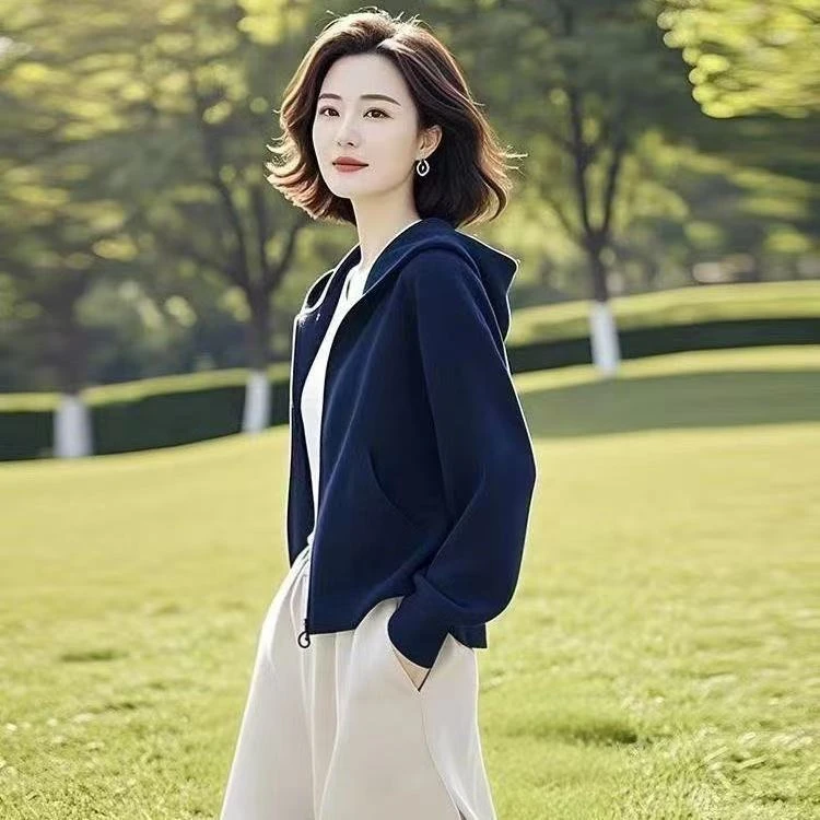 纯色连帽卫衣外套2025春秋季新款韩版女装气质百搭休闲开衫上衣
