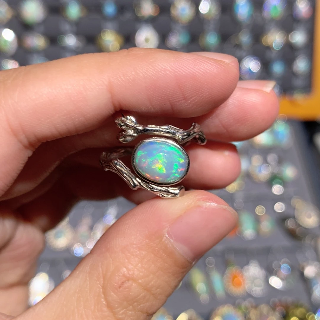 欧泊银S925镶嵌欧泊戒指y