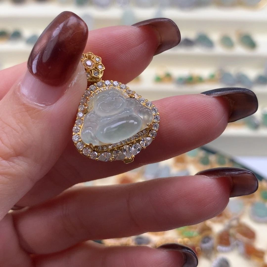 翡翠银S925镶嵌颈饰佛公