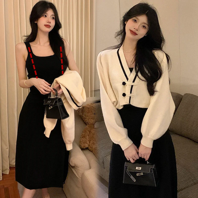 辣妈咪哺乳套装秋冬款背心连衣裙+毛衣产后期外出穿搭上班喂奶服