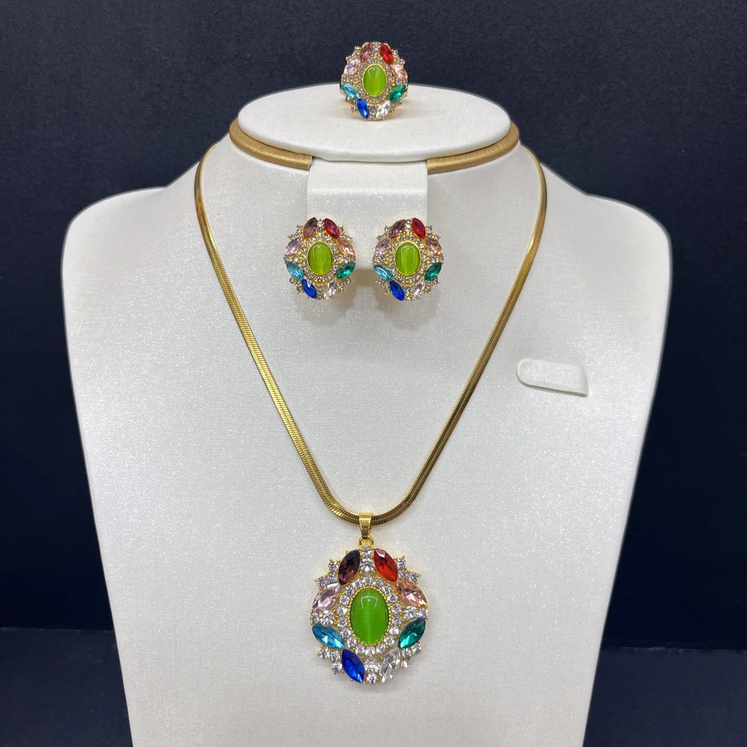 铜合金吊坠 铜合金吊坠 铜合金A75耳环戒指项链三件套