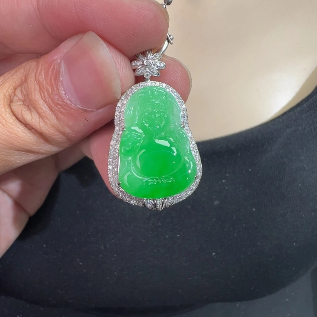 翡翠18K金镶嵌吊坠(不含链)