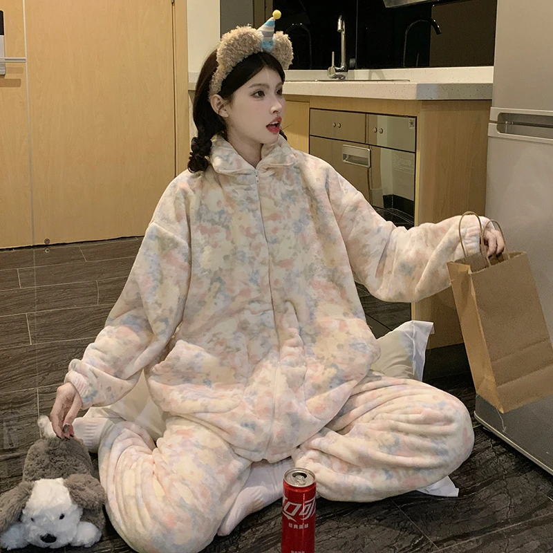 【Lucky优选】珊瑚绒睡衣女秋冬季甜美ins风爆款拉链家居服可外穿