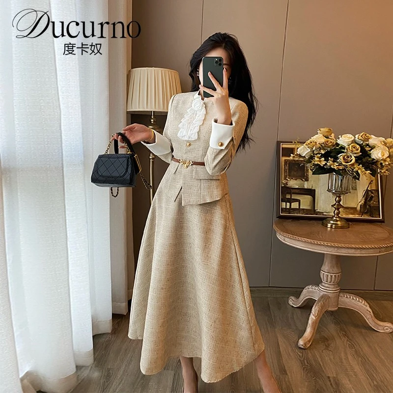 法式小香风两件套装女秋季新款高级感连衣裙时尚外套高腰半裙套装