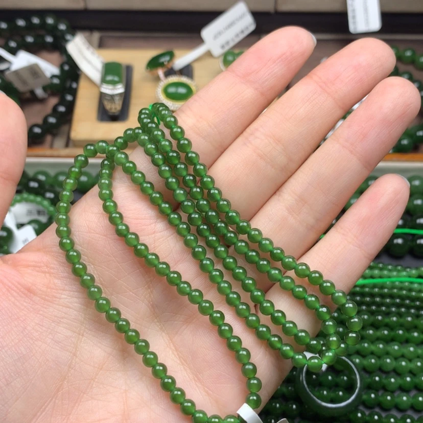 【闪购商品】颈饰未镶嵌和田玉（碧玉）4m辣绿无黑