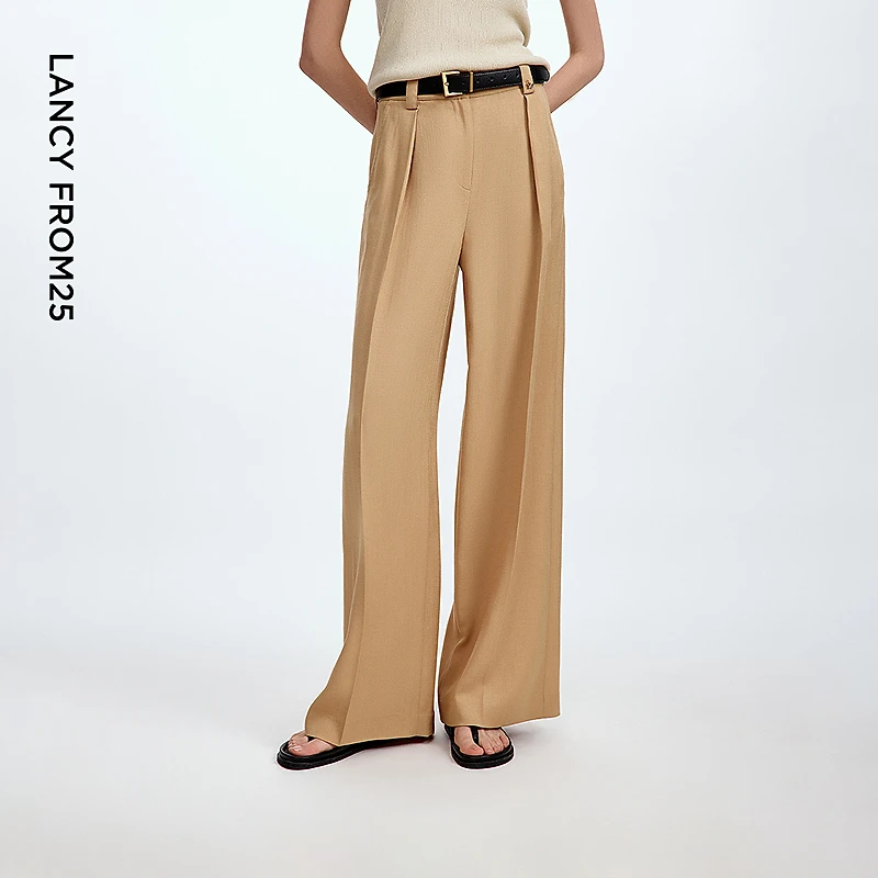 朗姿醋酸直筒阔腿垂感西装裤通勤百搭高级感西裤2025年秋季新款
