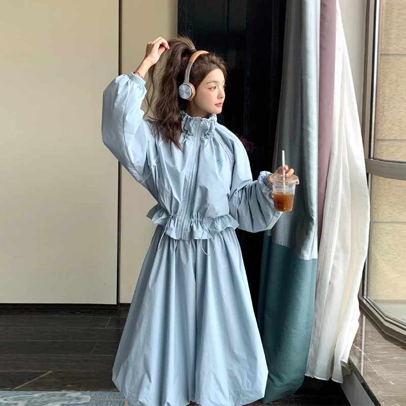 甜酷风套装裙女2025春秋新款时髦气质设计感抽绳收腰半身裙两件套