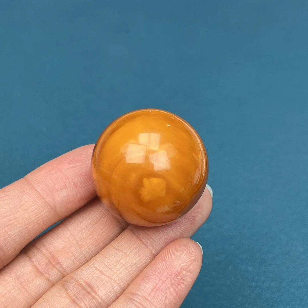 Y4277天然原矿蜜蜡鸡油红圆珠 28.8mm抖音基地质检发货