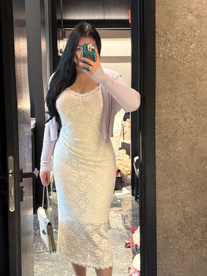 温柔蕾丝褶皱收腰吊带连衣裙9119大码法式辣妹蕾丝吊带裙