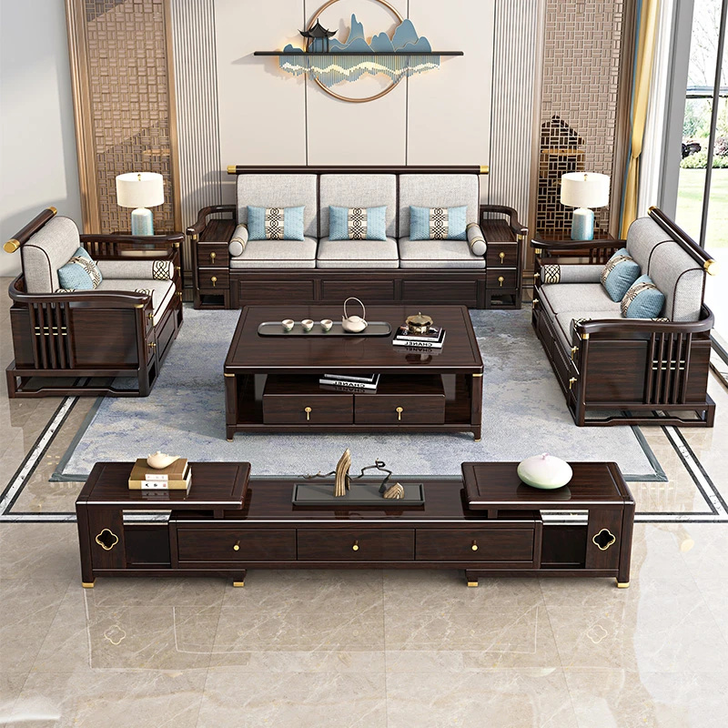 新中式实木布艺沙发紫金檀木家用客厅储物大户型现代简约089禅意