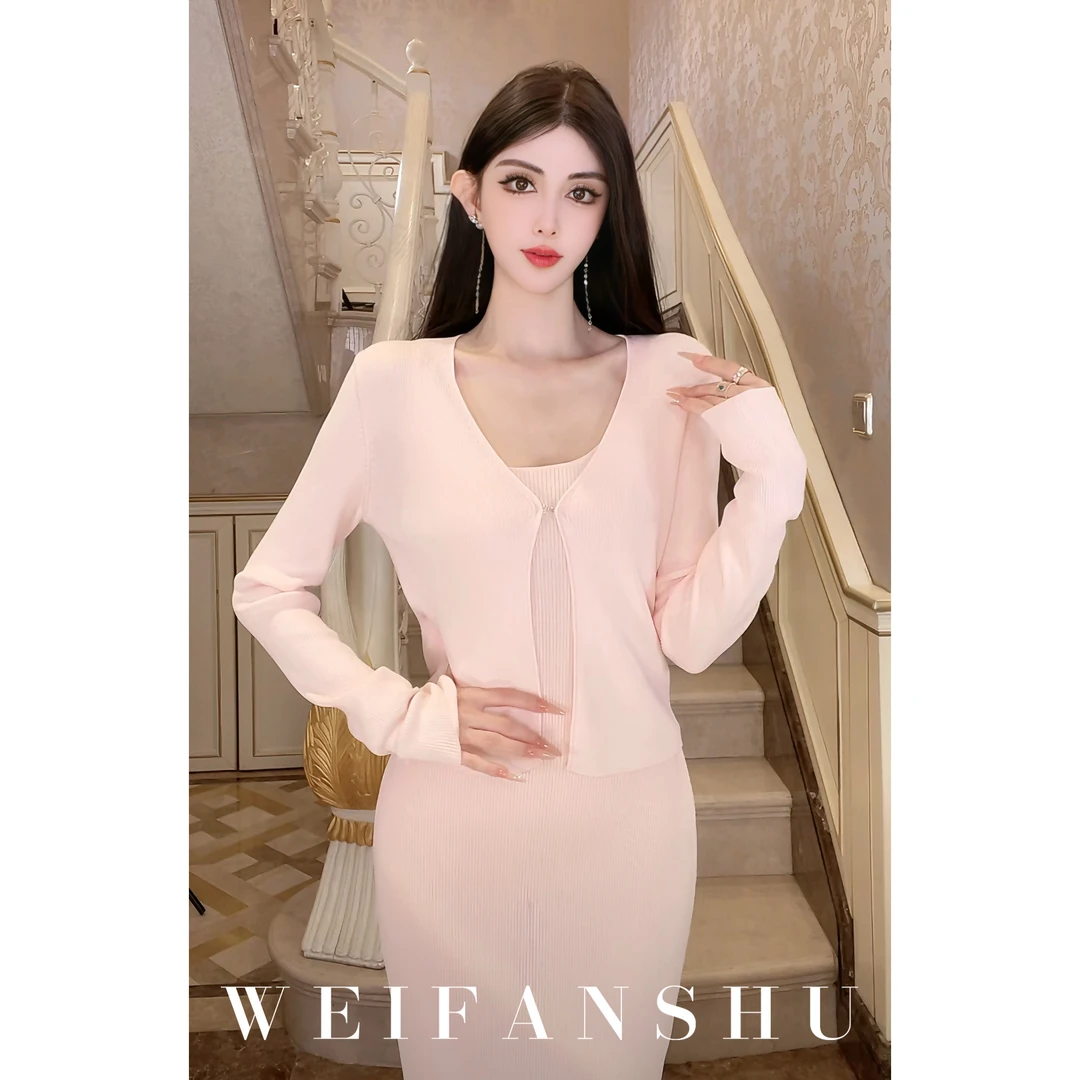 WEIFANSHU/魏凡舒【甜蜜夏日】早春新款修身显瘦短款百搭针织开衫