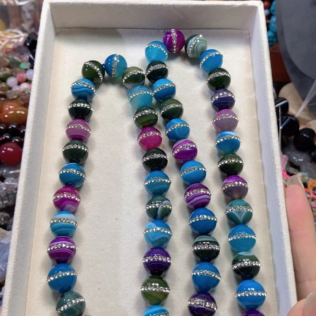 玛瑙/玉髓合金珠宝半成品玛瑙一条镶钻卡14mm
