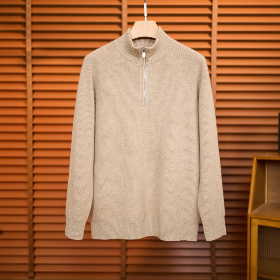 春秋加厚半拉链100%羊绒长袖时尚26支半高领多穿男士