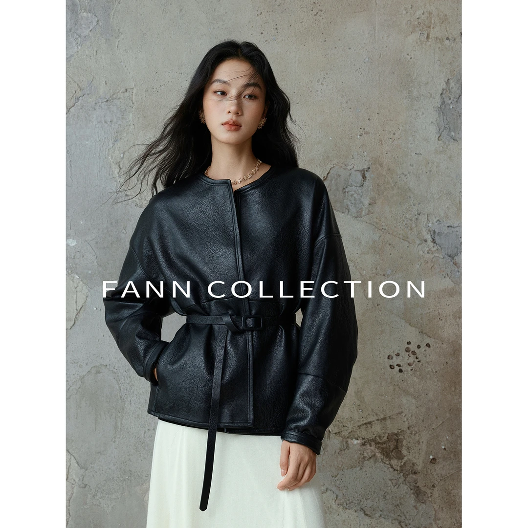 饭饭FANN COLLECTION 轻风叙 蛋白皮肌理感皮衣外套夹克FANND071