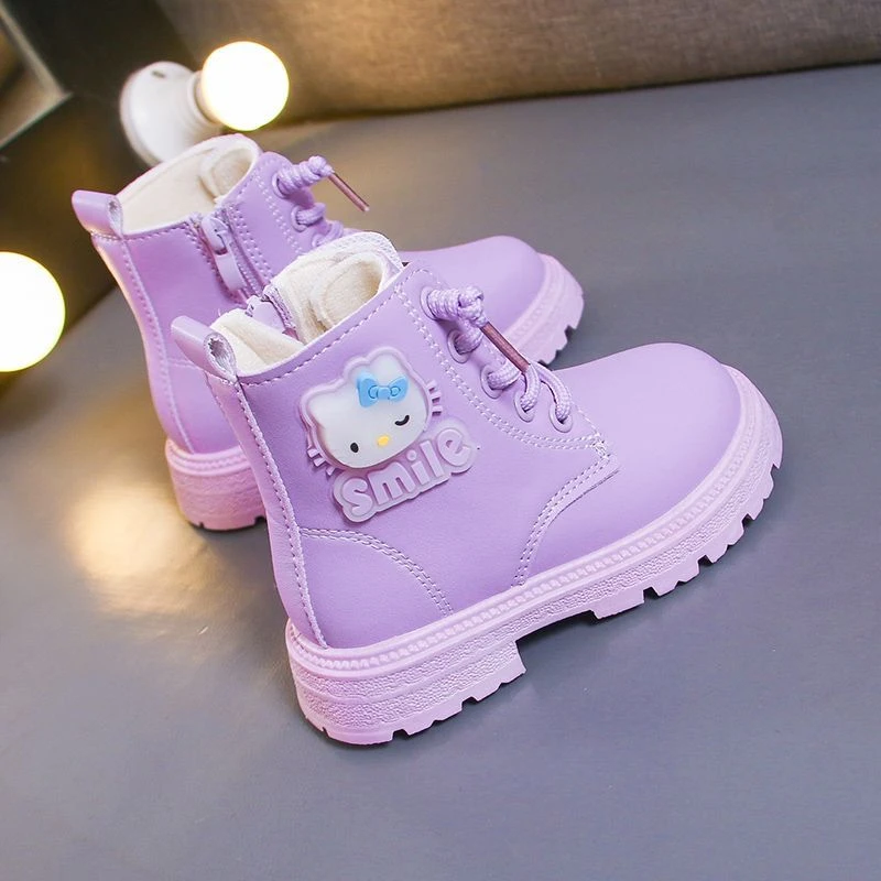 女童高帮靴子亮灯凯蒂猫秋冬春秋新款卡通靴子软底小童单靴马丁鞋