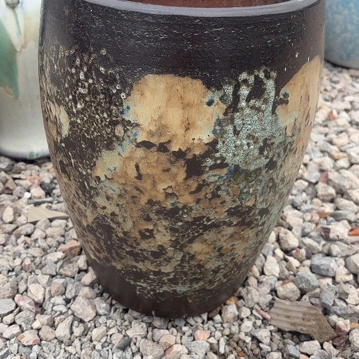 紫砂花盆油画蛋壳口径23高度33