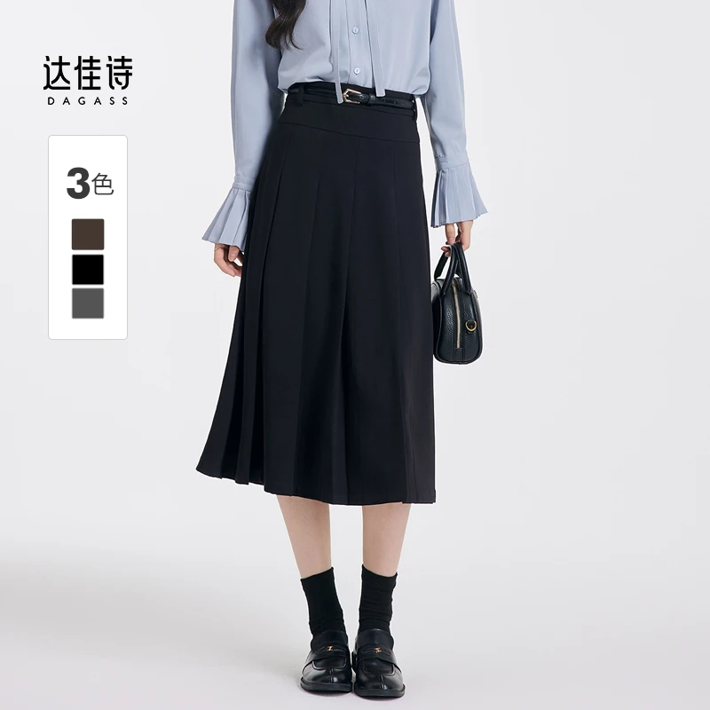 达佳诗-梨型B备 黑色百褶裙学院风减龄日常高腰遮胯显瘦A字半身裙