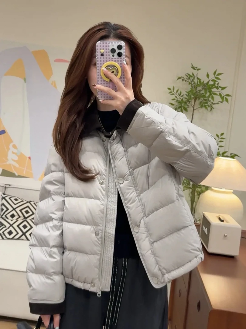 冬季新款轻薄保暖白鸭绒羽绒服女韩系时尚翻领洋气百搭设计感上衣