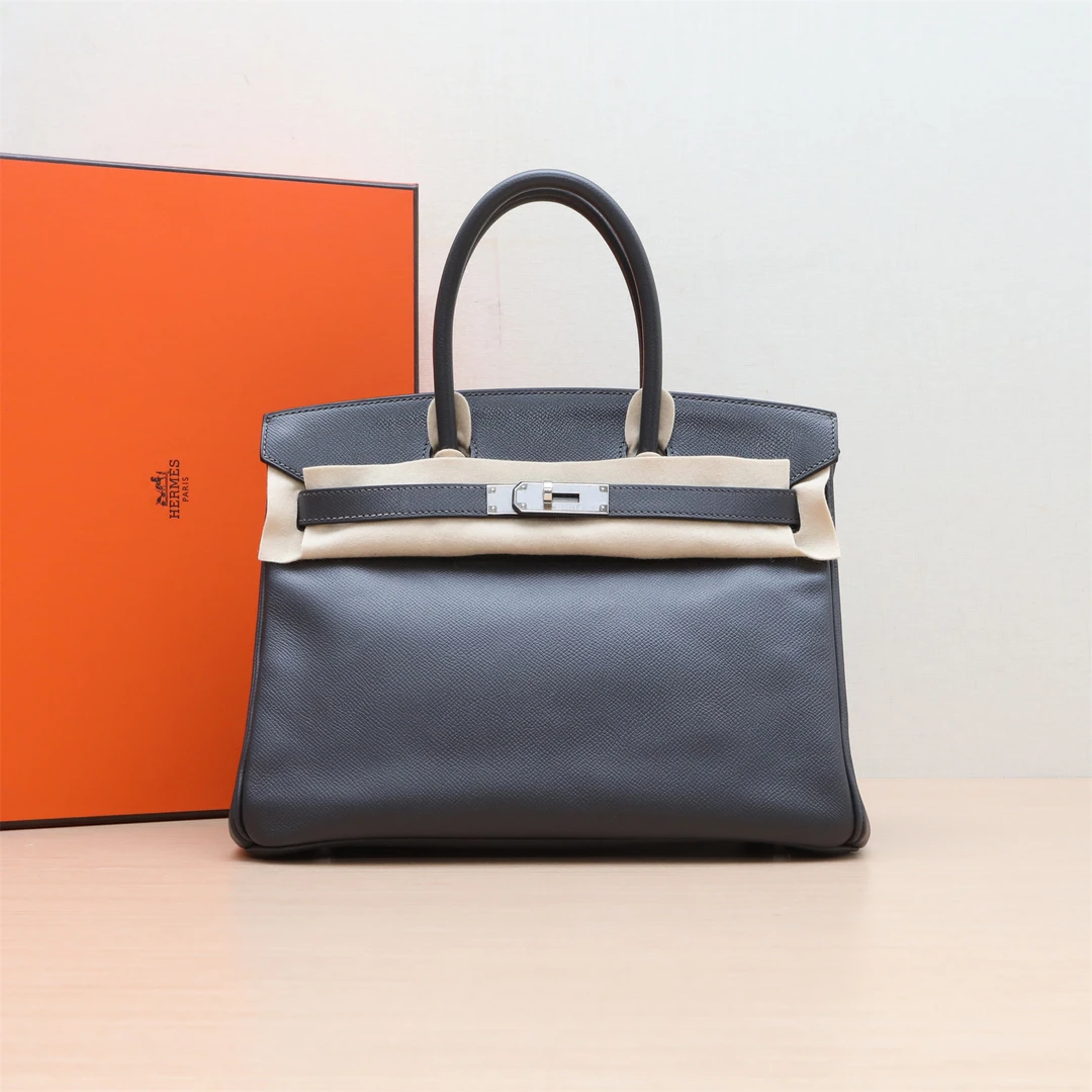 95新 Hermes/爱马仕 花花活动 Birkin 30 石板灰 Ep皮 框M 银扣包