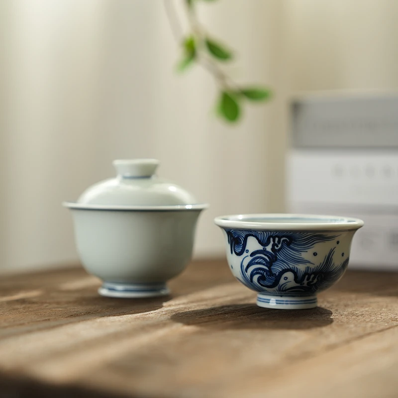 【瓷见如故】海浪纹一盖一杯（moshe632）