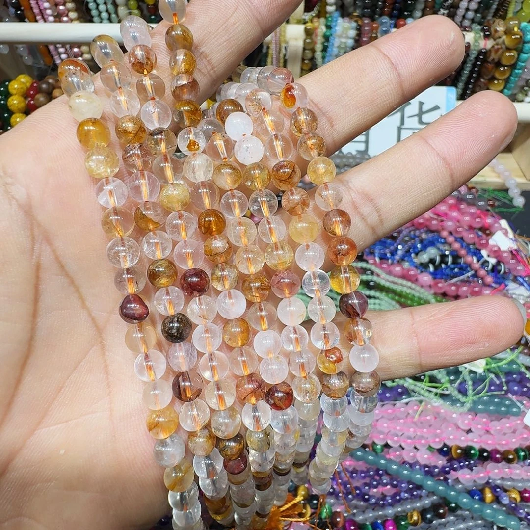 玛瑙/玉髓未镶嵌珠宝半成品黄胶花6mm一条脚链