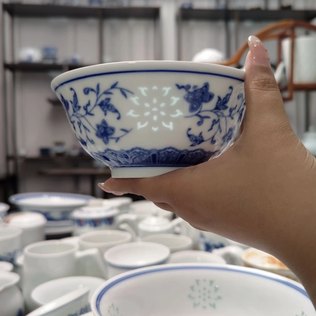 瓷万寿莲5寸饭碗四只装