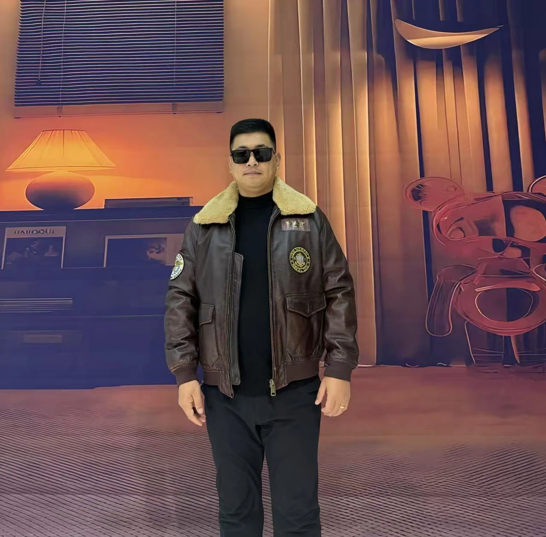 2202棉黑棕色纯头层小牛皮100% 真皮夹克春秋冬三季修身