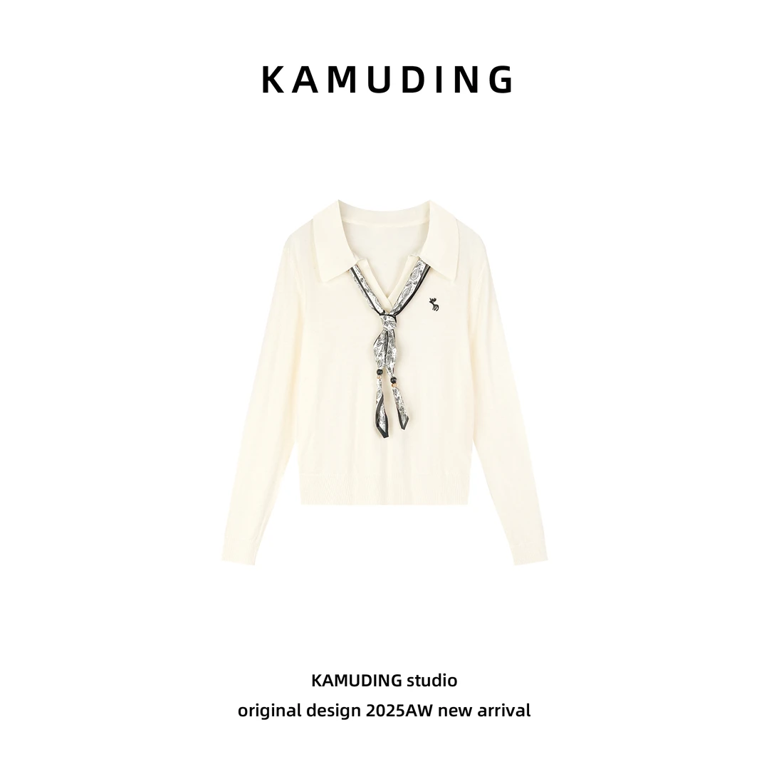 KAMUDING2025新款A41秋季设计感刺绣套头百搭毛针织衫25256