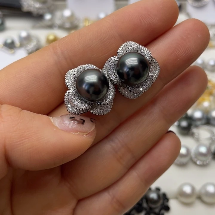 海水珍珠耳饰银S925镶嵌