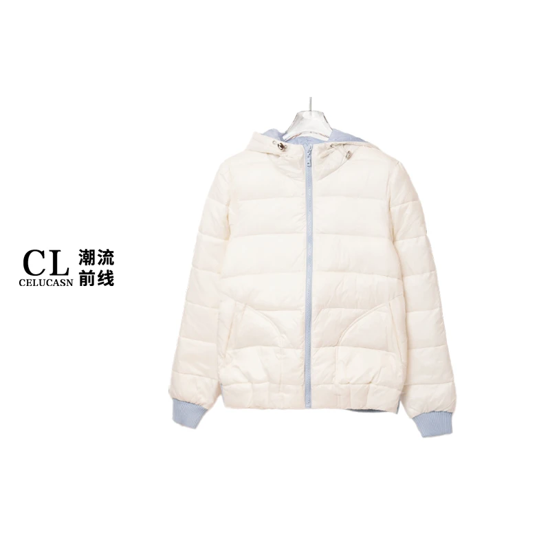 K5VBY224#秋冬新款轻薄棉服撞色时尚连帽女上衣外套