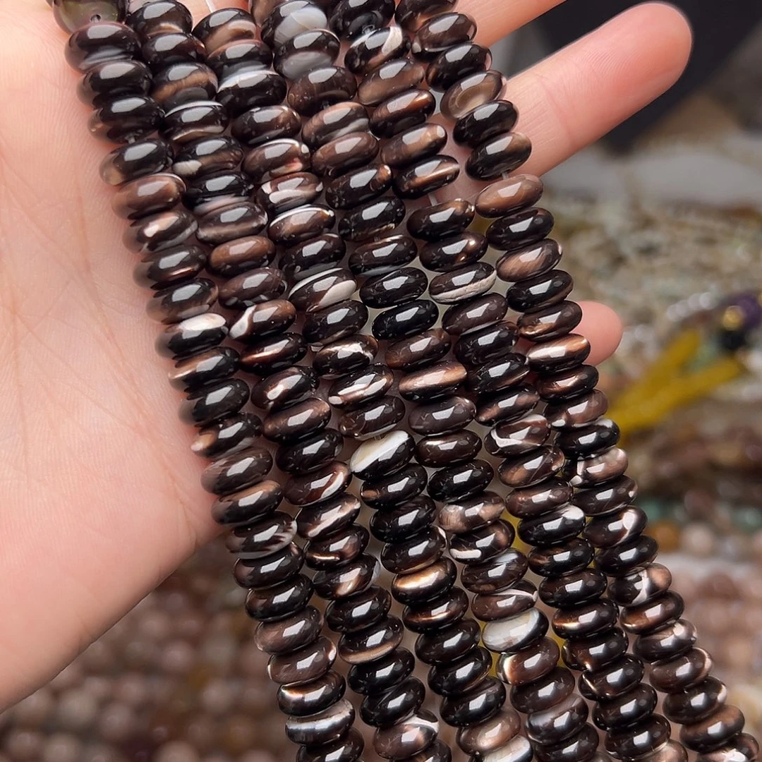 玛瑙/玉髓合金珠宝半成品Y633。10mm天然黑金贝