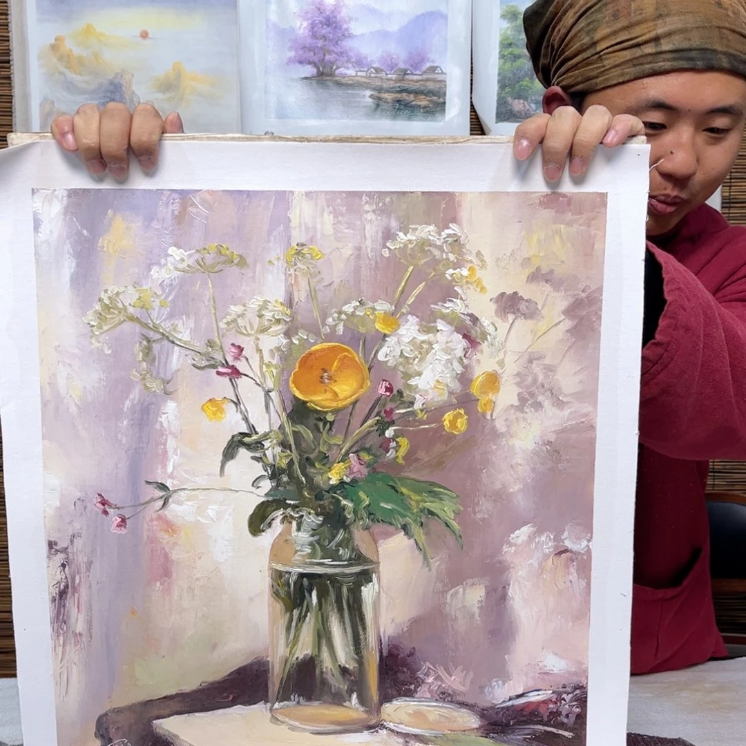 油画行路人小院绘画作品竞拍