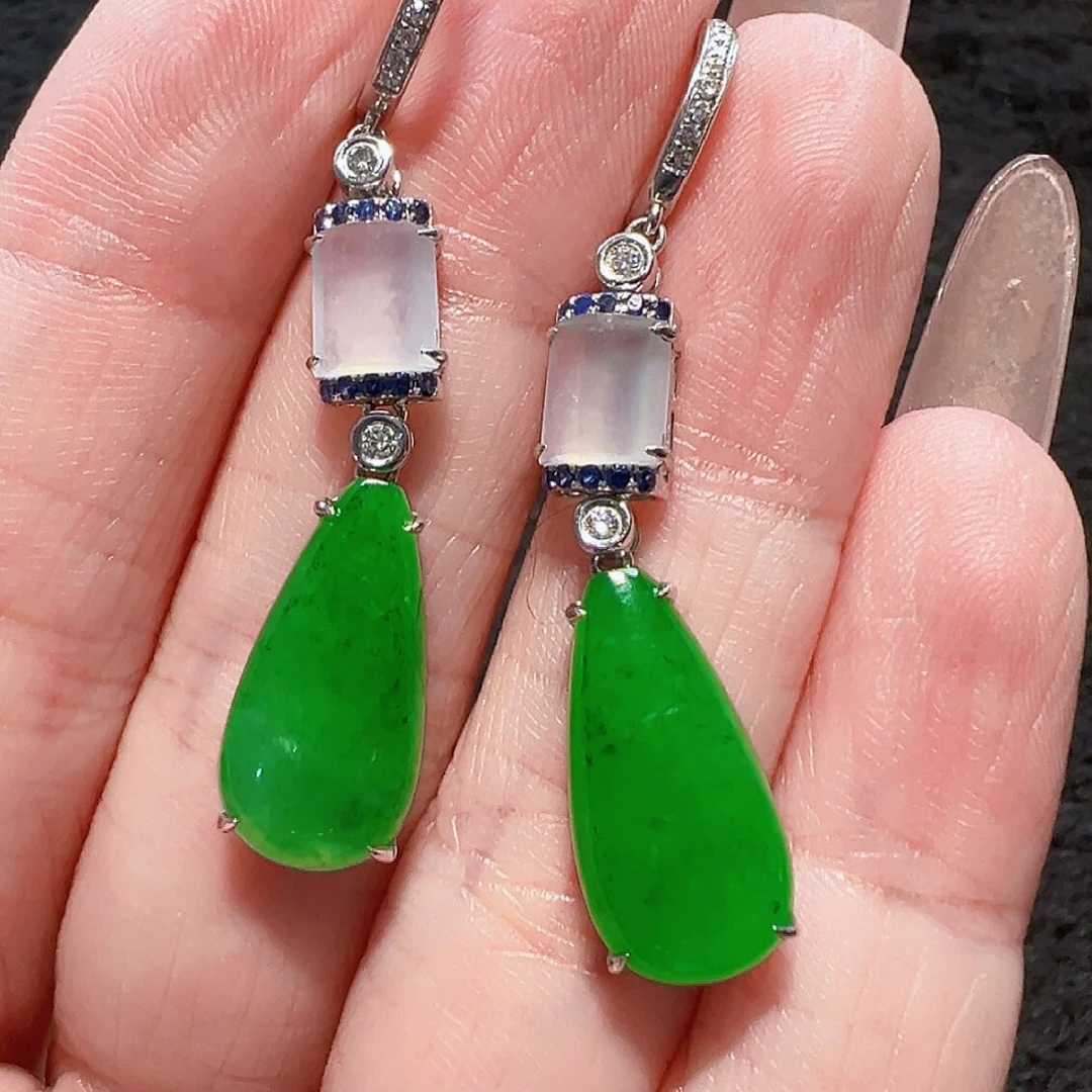 翡翠耳饰18K金镶嵌菲签收后24小时鉴赏期