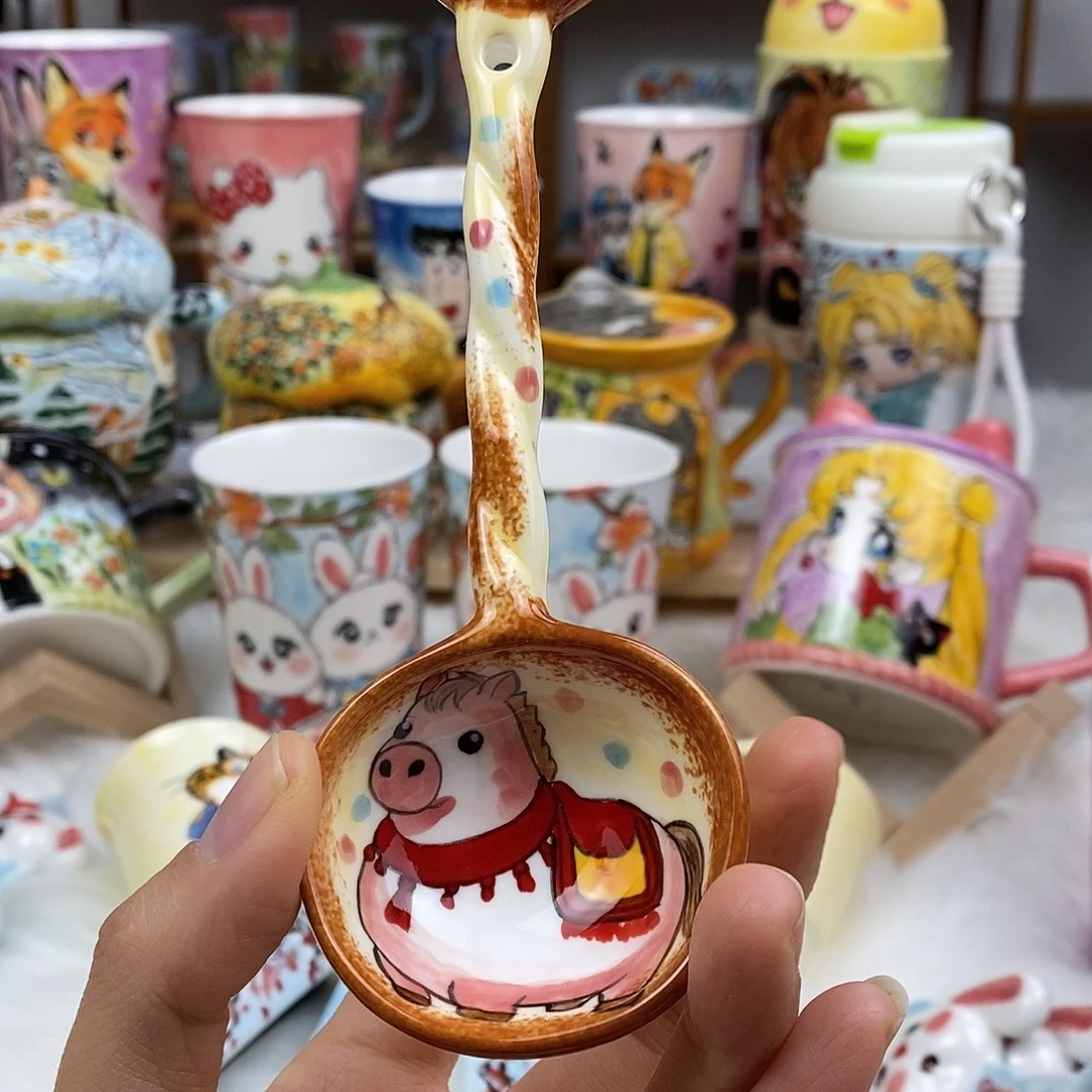 雨***话瓷片董董文创手绘陶瓷