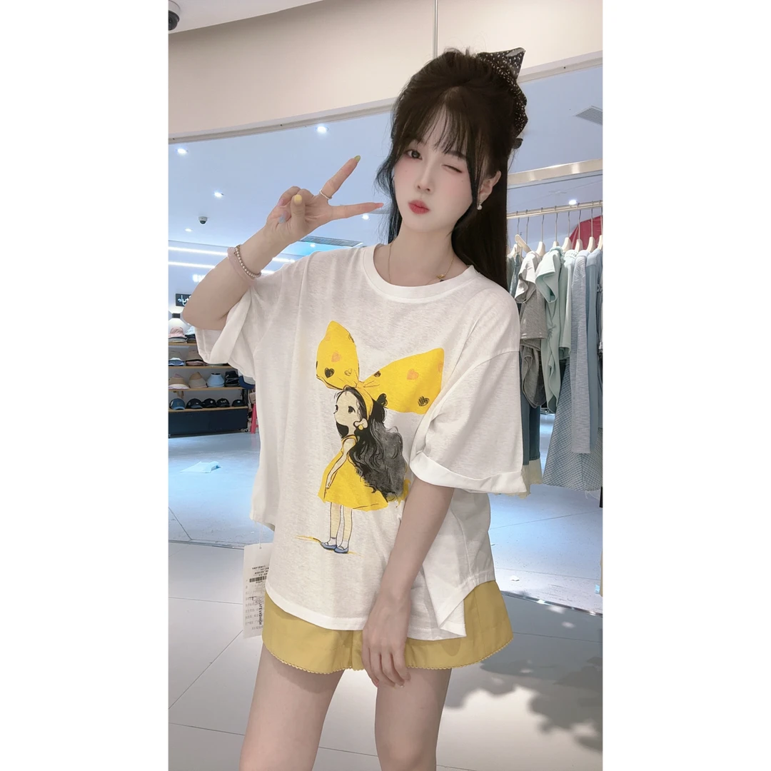 2235黄色女孩雪花棉短袖
