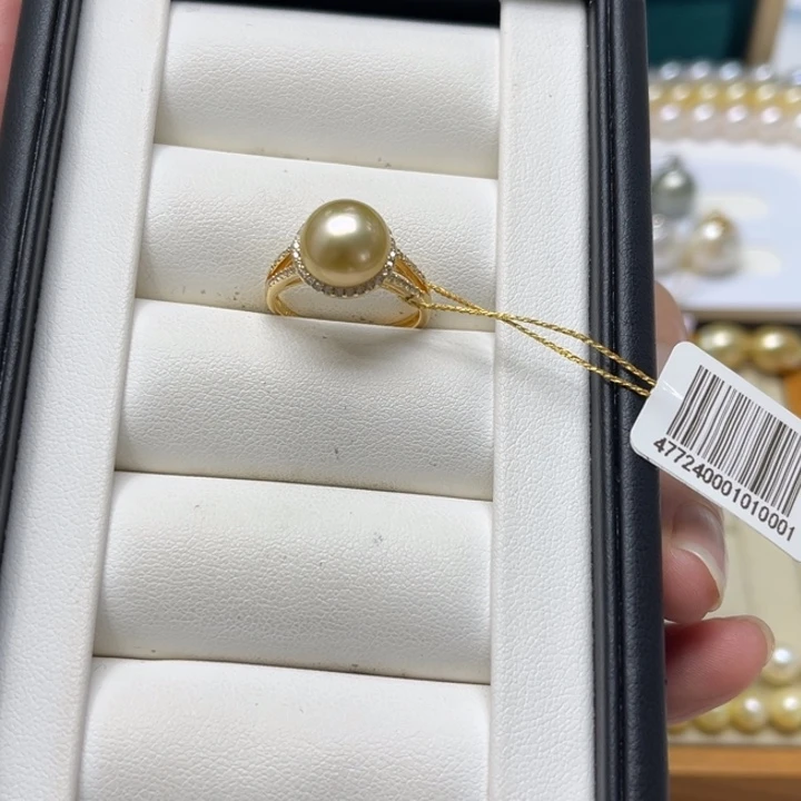 海水珍珠戒圈银S925镶嵌9-10mm 26号