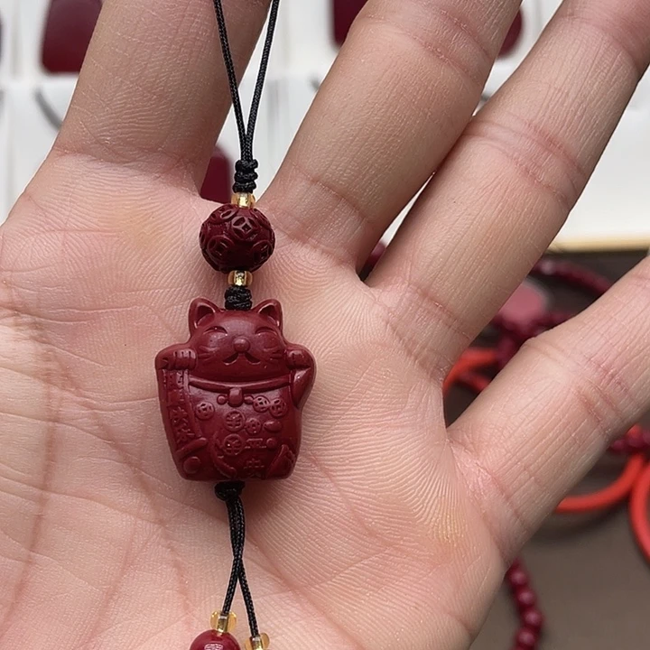 紫砂招财猫手机挂钥匙扣