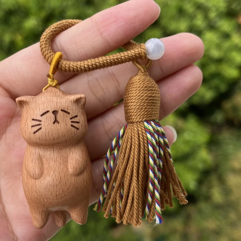 实木可爱招财猫挂件汽车挂件包包挂件钥匙扣