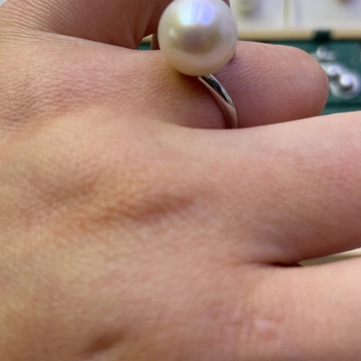 淡水珍珠戒指银S925镶嵌滋**～