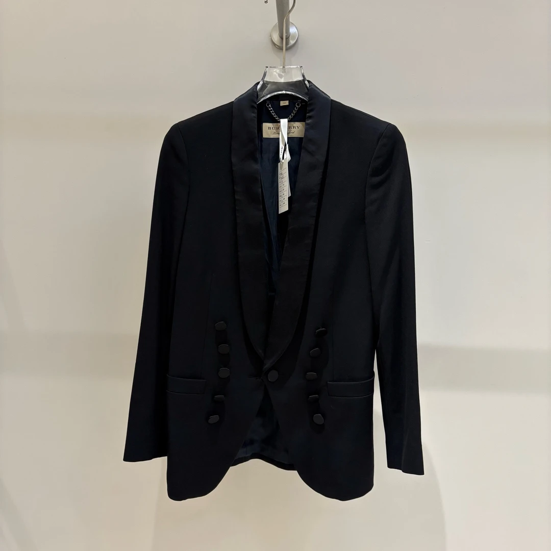 99新 BURBERRY/博柏利 BU2292 黑色双排扣西装外套 40码专柜4600