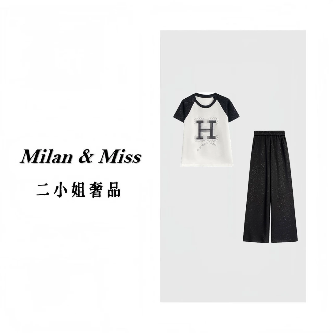 #68068#CSIN时尚简约休闲拼接两件套2025春夏潮流轻奢套装